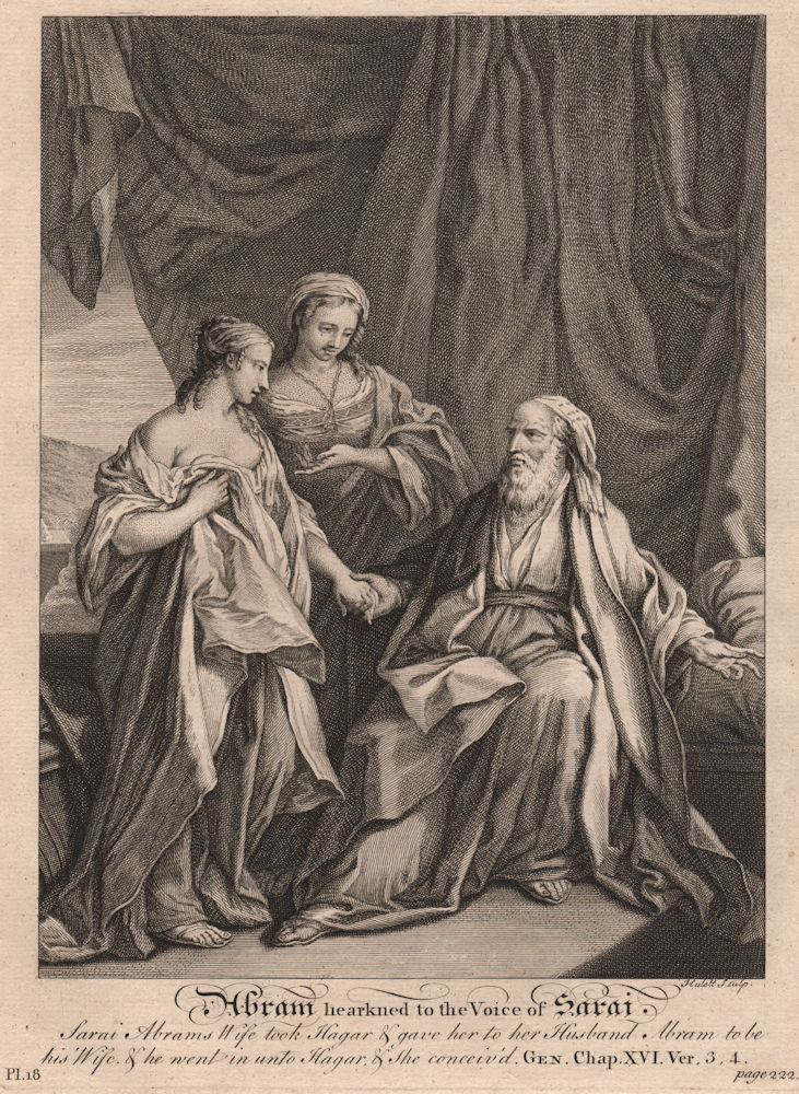 BIBLE. Genesis 16.3-4 Abram hearkned to the voice of Sarai 1752 old print